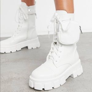 NEW White Platform Combat Boots with Pouch